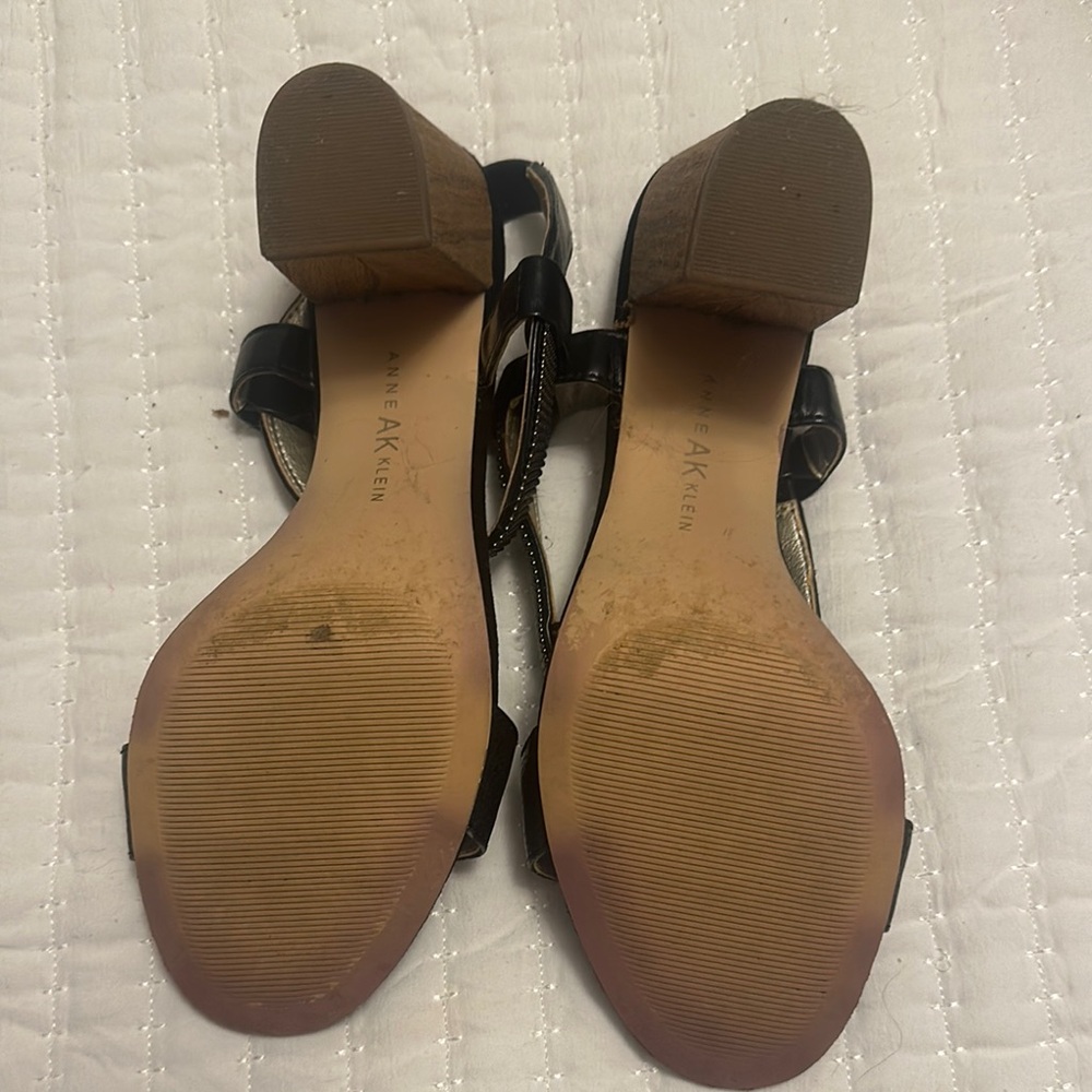 Anne Klein Charcoal Gray Chunky Heels with Open Design